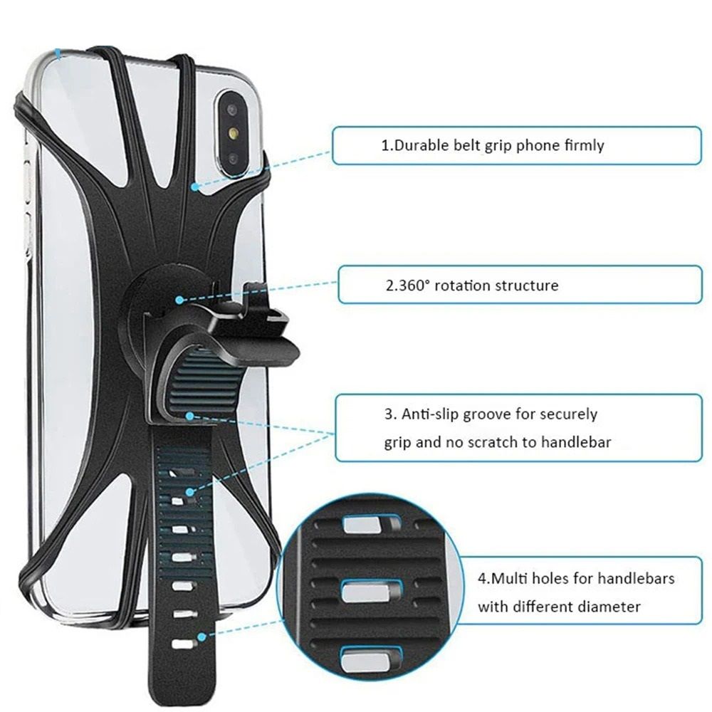 360 Degree Rotatable Silicone Bicycle Phone Holder Universal Mobile Stand 1