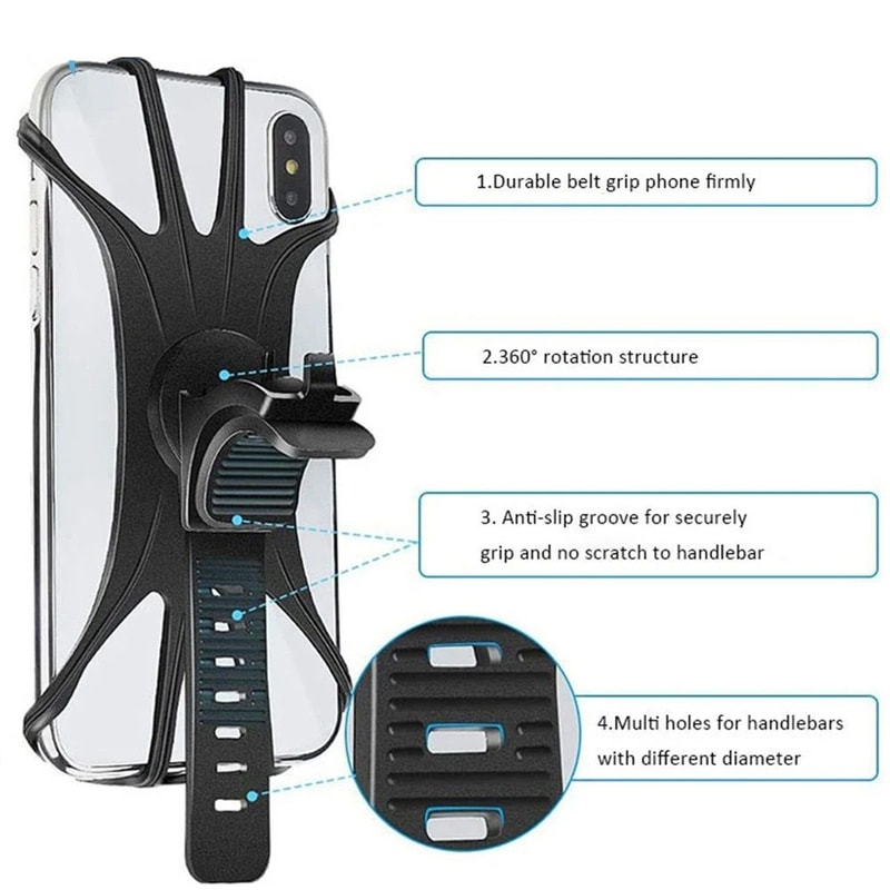 360 Degree Rotatable Silicone Bicycle Phone Holder Universal Mobile Stand 1