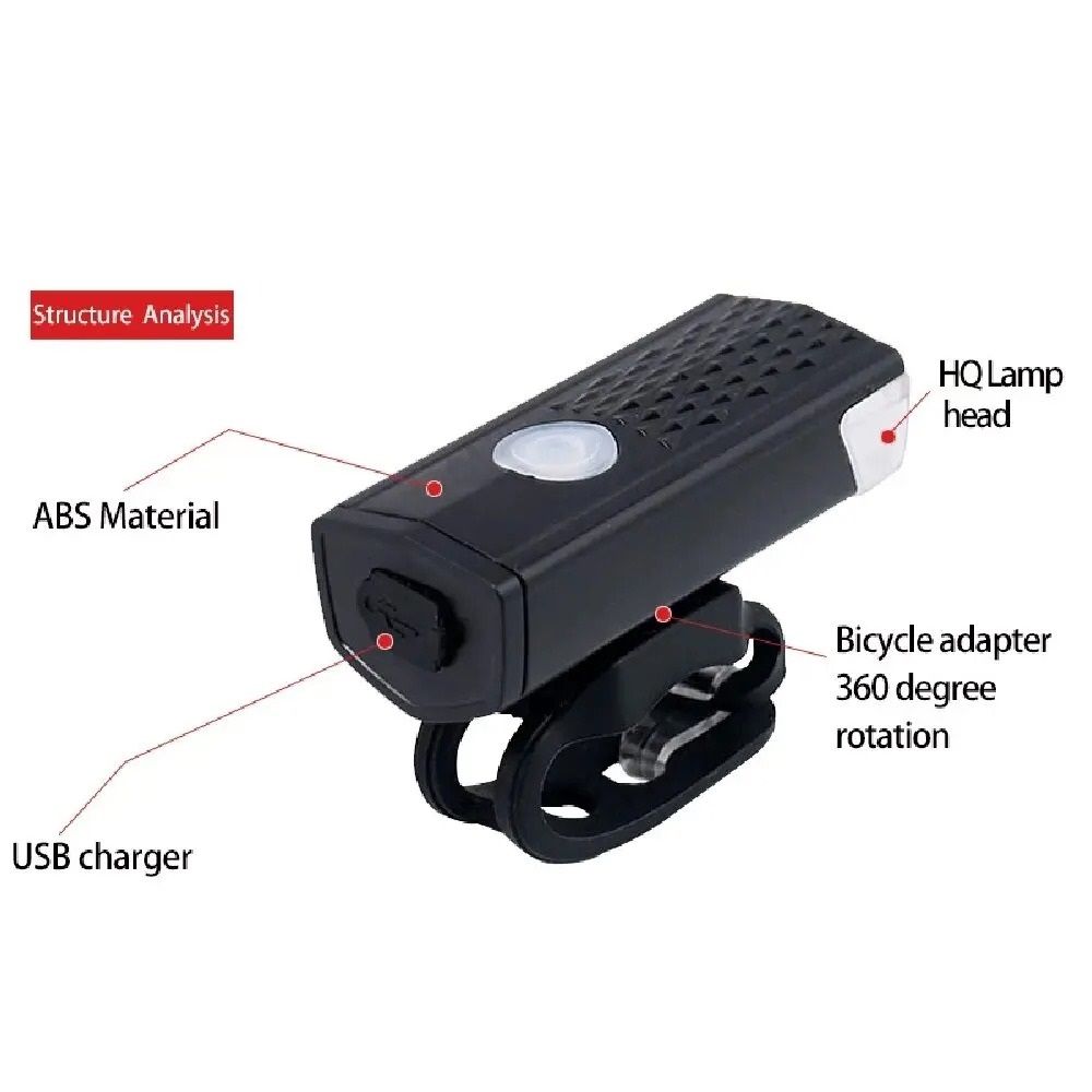 USB Rechargeable Bike Front Light LED Bicycle Headlamp With Three Modes 2
