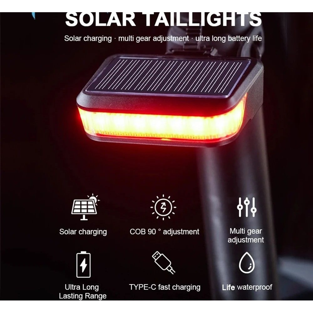 Solar Rechargeable Bicycle Taillight Rear Bike Safety Lamp 1