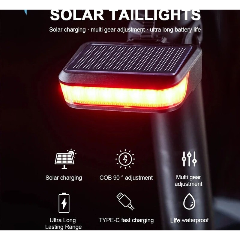 Solar Rechargeable Bicycle Taillight Rear Bike Safety Lamp 1