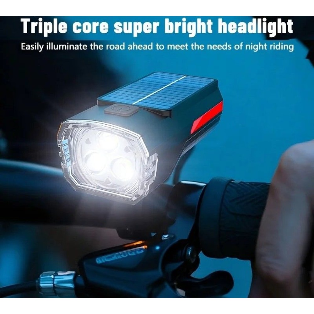 Solar Rechargeable Bicycle Front Light USB Type C Headlight 0