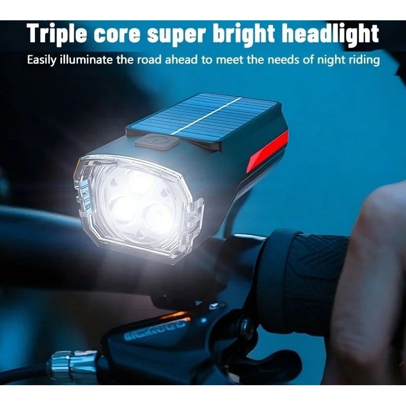 Solar Rechargeable Bicycle Front Light USB Type C Headlight 0