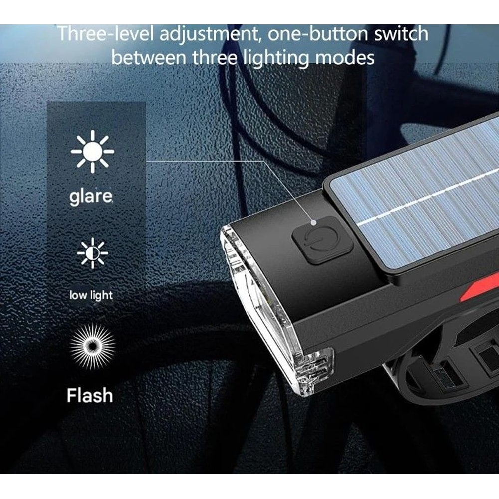 Solar Rechargeable Bicycle Front Light USB Type C Headlight 1