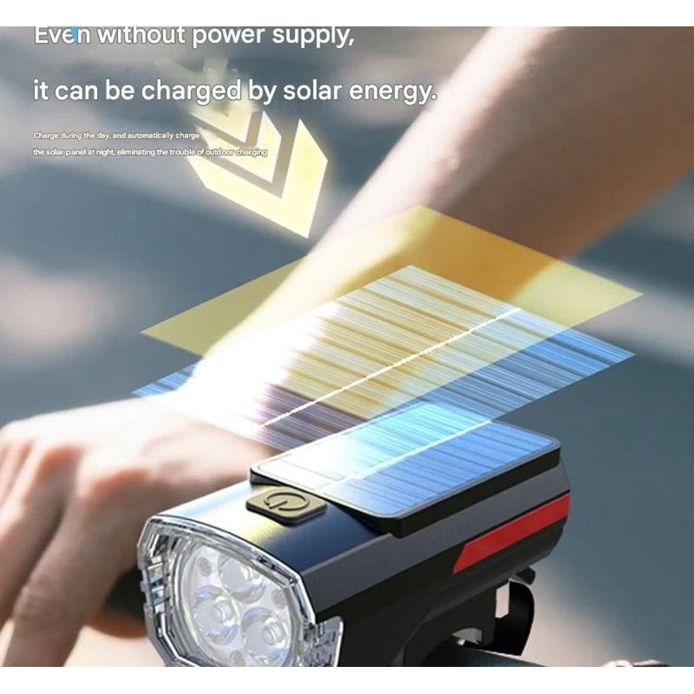 Solar Rechargeable Bicycle Front Light USB Type C Headlight 2