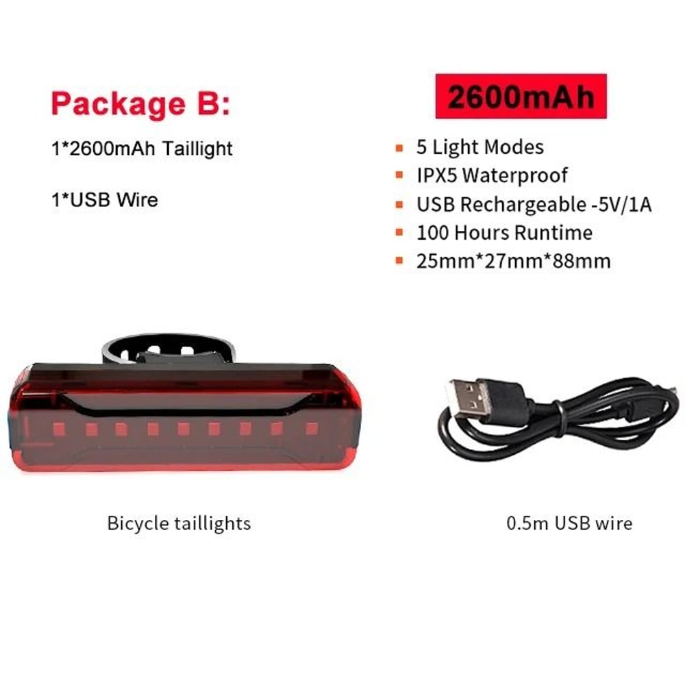 USB Rechargeable Bicycle Rear Light Ultra Bright LED Tail Lamp 7