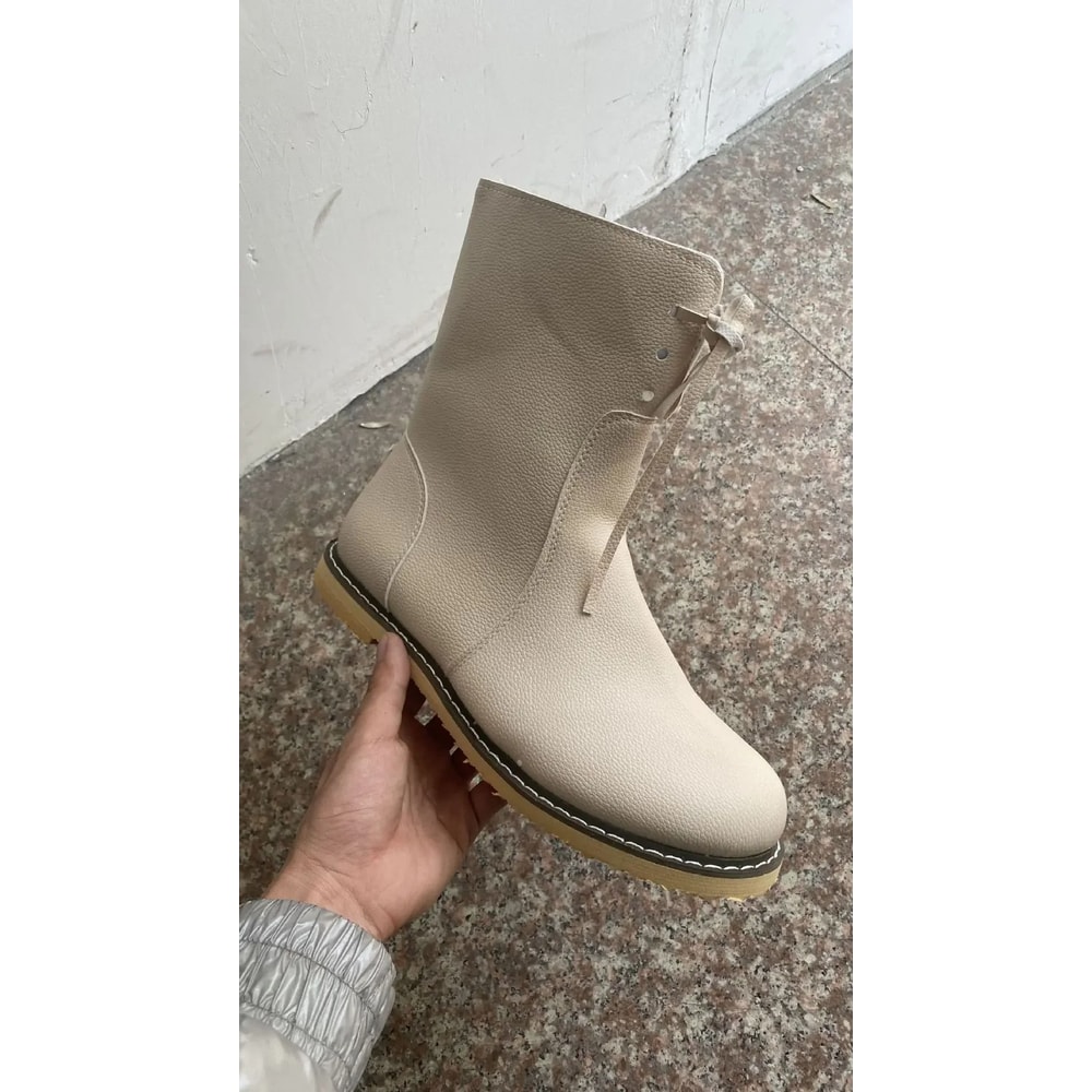 Women Winter PU Leather Boots Flat Fleece Lined Ankle Shoes 6