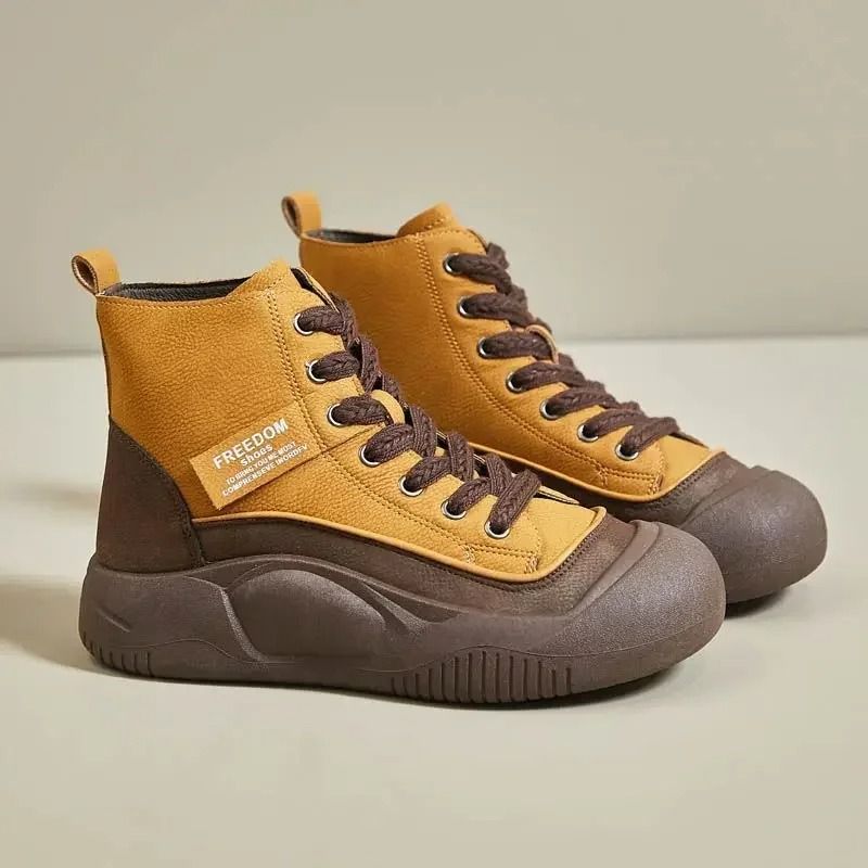 Women Sports Boots Leather Lace Up Winter Canvas Casual Shoes 1