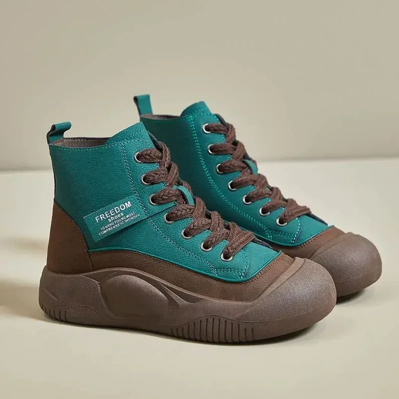 Women Sports Boots Leather Lace Up Winter Canvas Casual Shoes 2