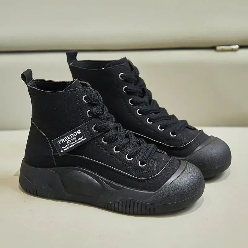 Women Sports Boots Leather Lace Up Winter Canvas Casual Shoes 5