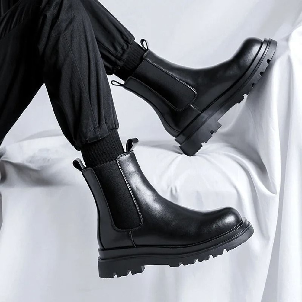 Men Knee High Winter Knight Boots Thick Square Heel Motorcycle Shoes 0