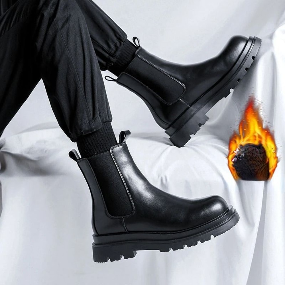 Men Knee High Winter Knight Boots Thick Square Heel Motorcycle Shoes 2