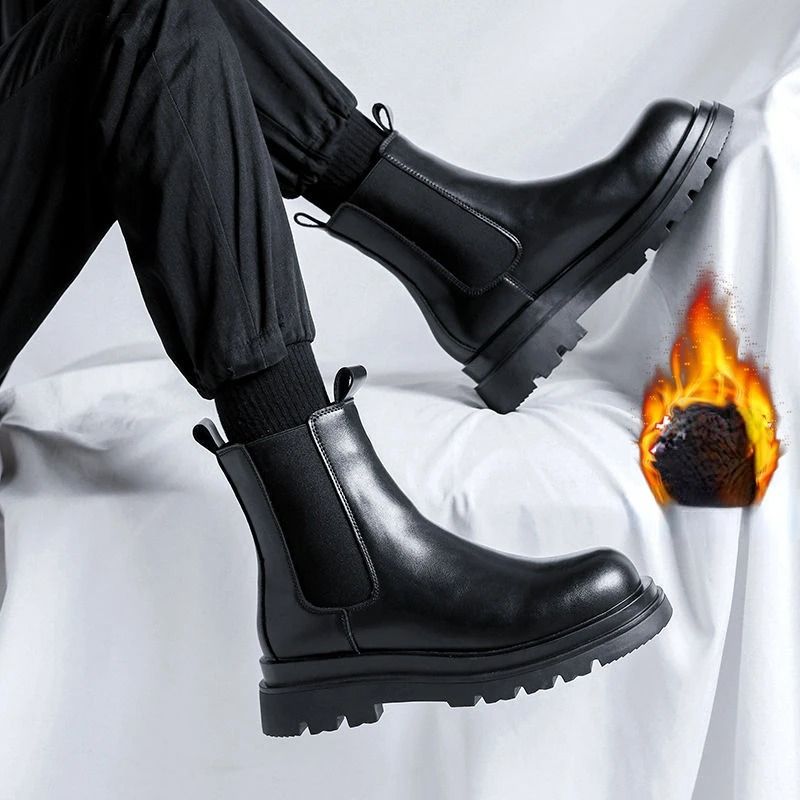 Men Knee High Winter Knight Boots Thick Square Heel Motorcycle Shoes 2