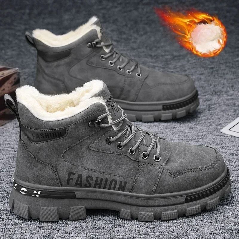Men Snow Boots Winter Anti Slip Plush Warm High Top Outdoor Work Shoes 2
