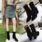 Black Flock Thick Heel Women Winter Ankle Boots Pointed Toe Shoes 1