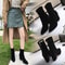 Black Flock Thick Heel Women Winter Ankle Boots Pointed Toe Shoes 1