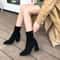 Black Flock Thick Heel Women Winter Ankle Boots Pointed Toe Shoes 2