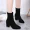 Black Flock Thick Heel Women Winter Ankle Boots Pointed Toe Shoes 4
