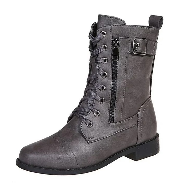 Women Retro Western Motorcycle Boots Zipper Mid Calf Plus Size Short Botas 4