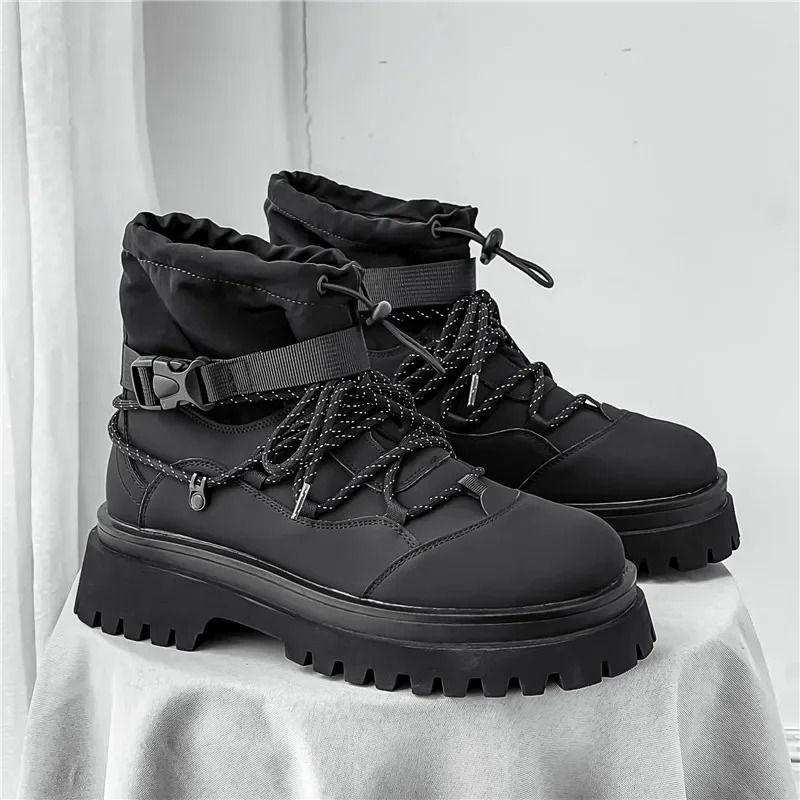 Men Platform Ankle Boots Fashion Strap Design Motorcycle Casual Outdoor Shoes 1