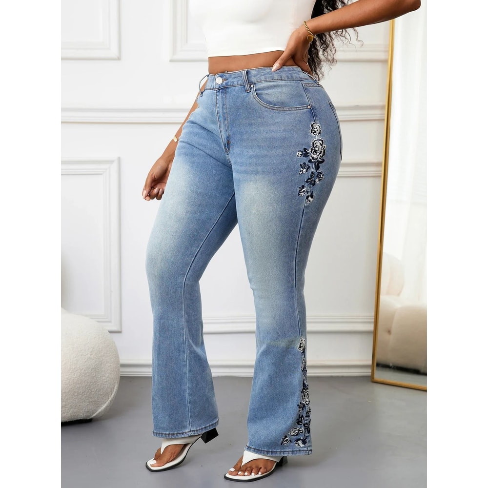 Plus Size Women Bootcut Denim Jeans High Rise Tummy Control Pants 0
