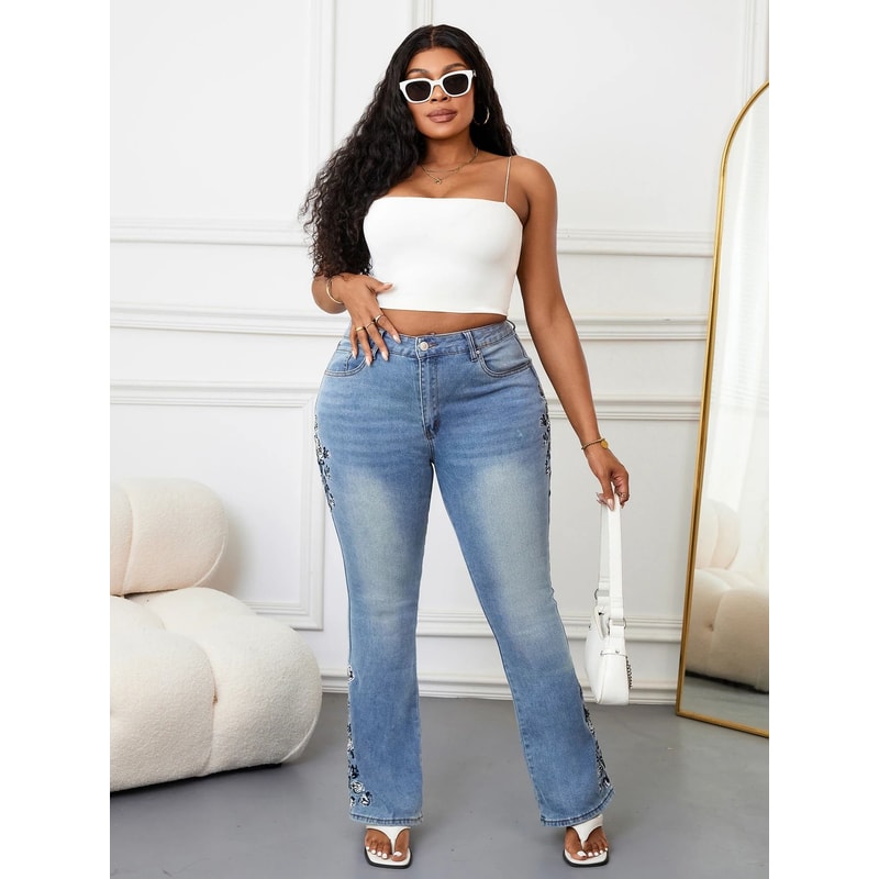 Plus Size Women Bootcut Denim Jeans High Rise Tummy Control Pants 2