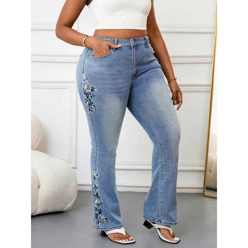 Plus Size Women Bootcut Denim Jeans High Rise Tummy Control Pants 4