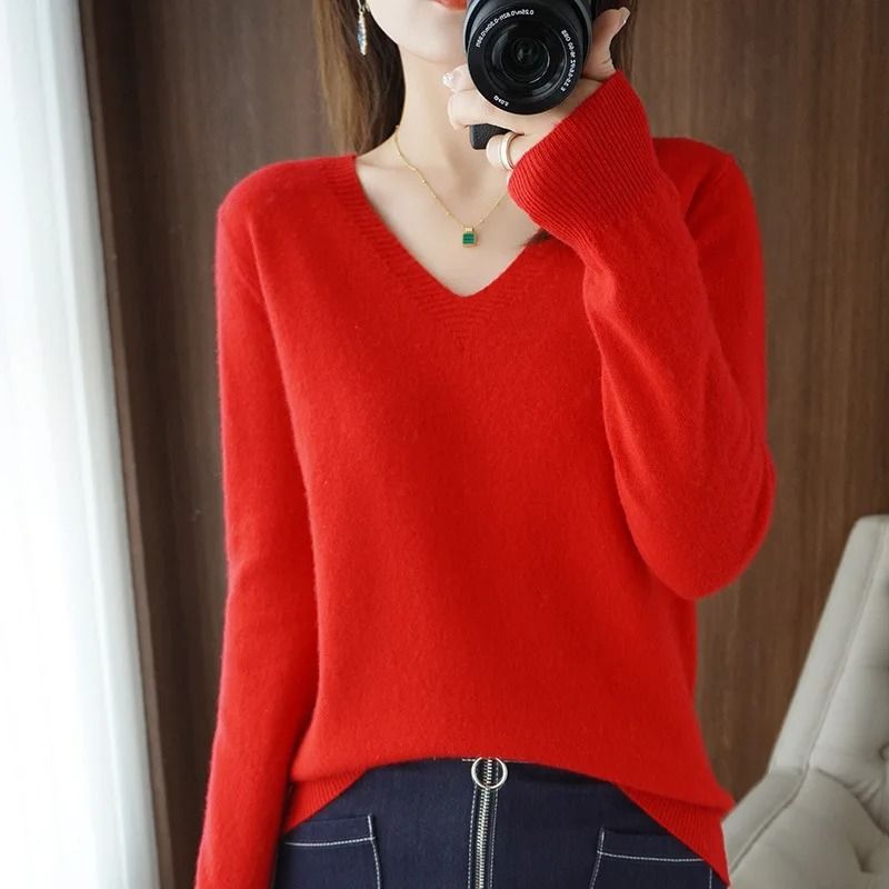 Elegant V Neck Cashmere Pullover With Lace Detail Hollow Out Knit Winter Sweater For Women 9