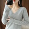 Elegant V Neck Cashmere Pullover With Lace Detail Hollow Out Knit Winter Sweater For Women 15