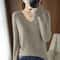 Elegant V Neck Cashmere Pullover With Lace Detail Hollow Out Knit Winter Sweater For Women 3