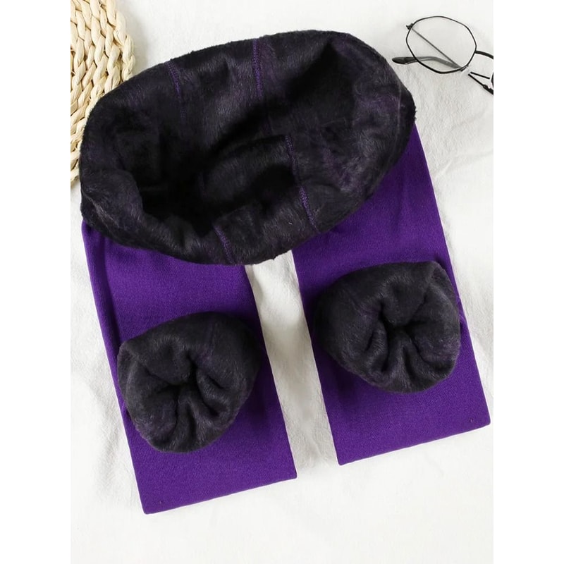 High Waist Winter Warm Leggings With Thick Velvet Lining Solid Color Thermal Pants 12