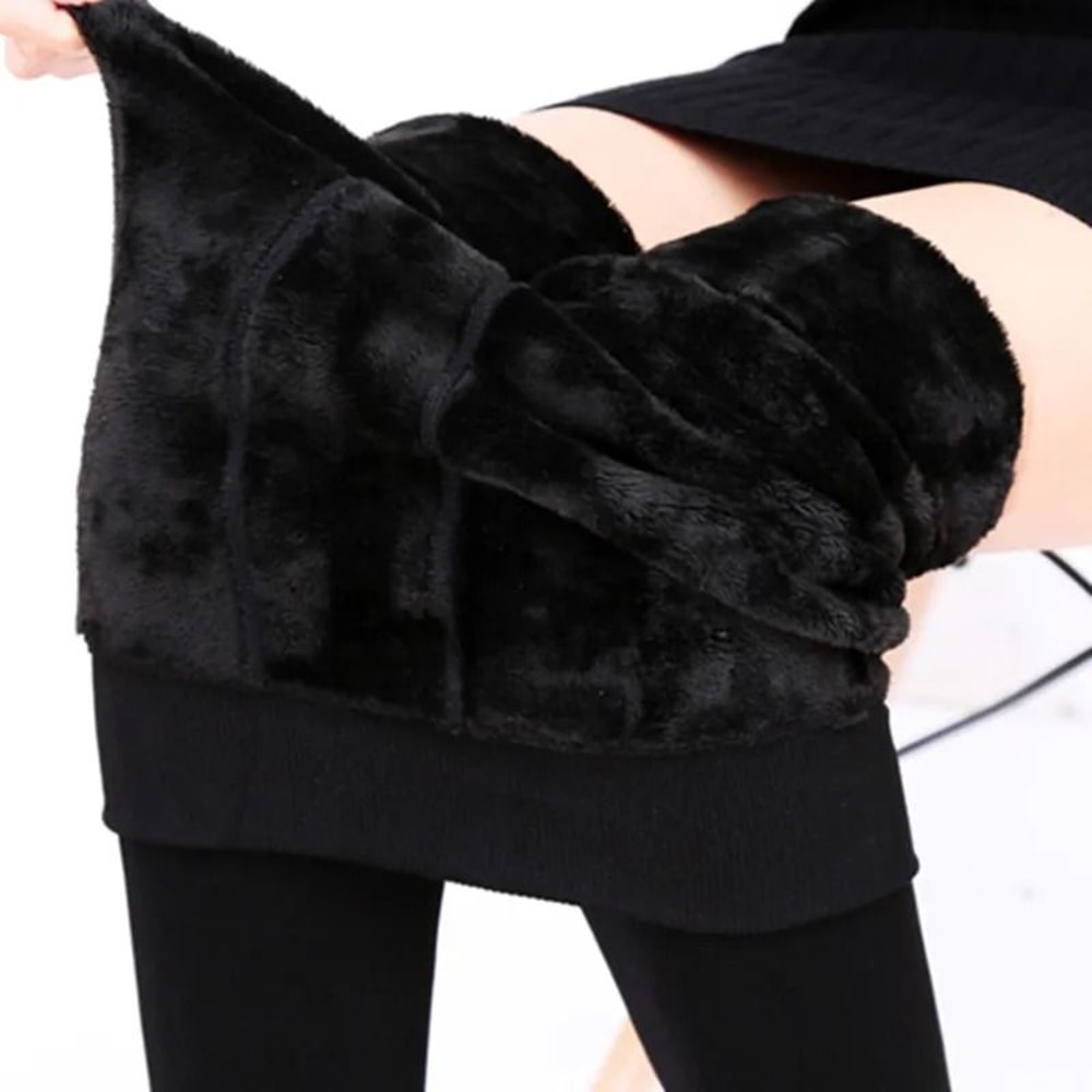 High Waist Winter Warm Leggings With Thick Velvet Lining Solid Color Thermal Pants 4