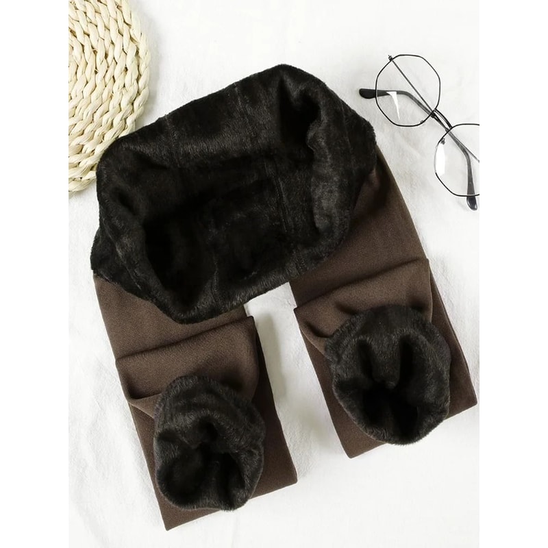 High Waist Winter Warm Leggings With Thick Velvet Lining Solid Color Thermal Pants 7
