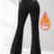Thermal Wool Lined High Waist Bell Bottom Pants Thick Winter Plush Flare Leggings 2