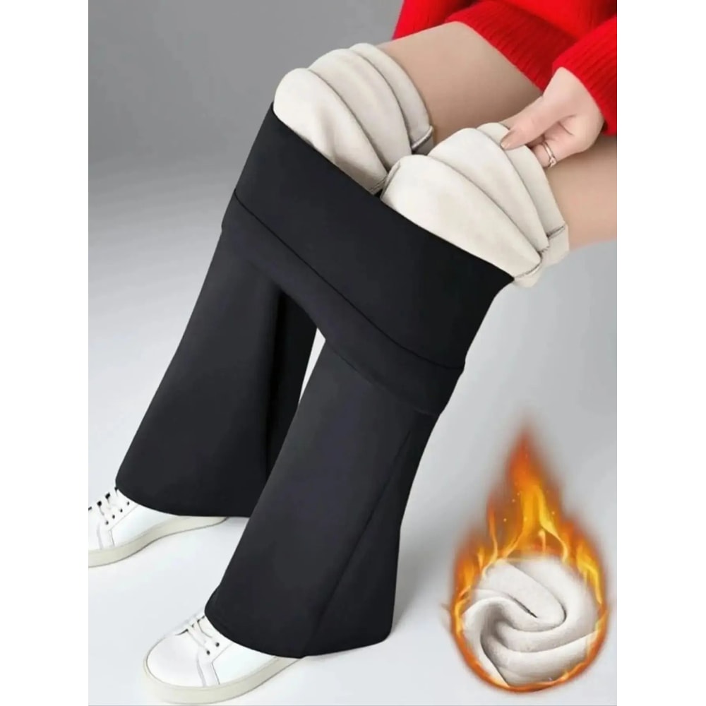 Thermal Wool Lined High Waist Bell Bottom Pants Thick Winter Plush Flare Leggings 6
