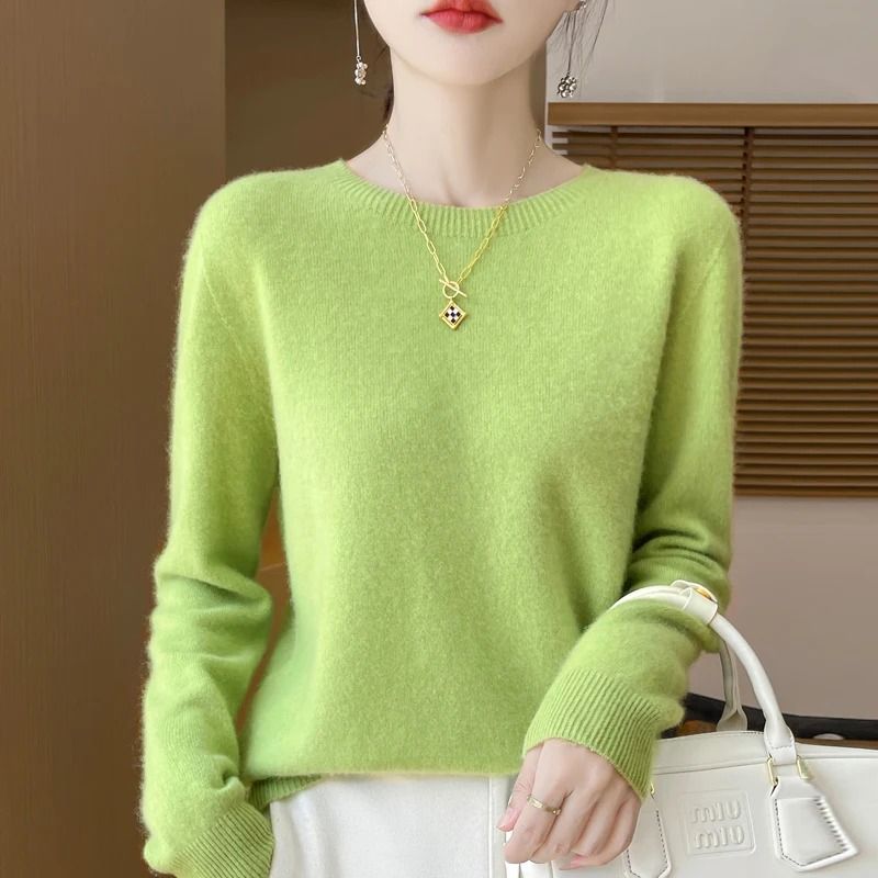 Pure Merino Wool O Neck Pullover Elegant Cashmere Feel Winter Sweater For Women 9