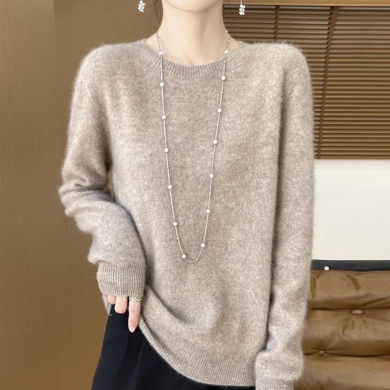 Pure Merino Wool O Neck Pullover Elegant Cashmere Feel Winter Sweater For Women 1