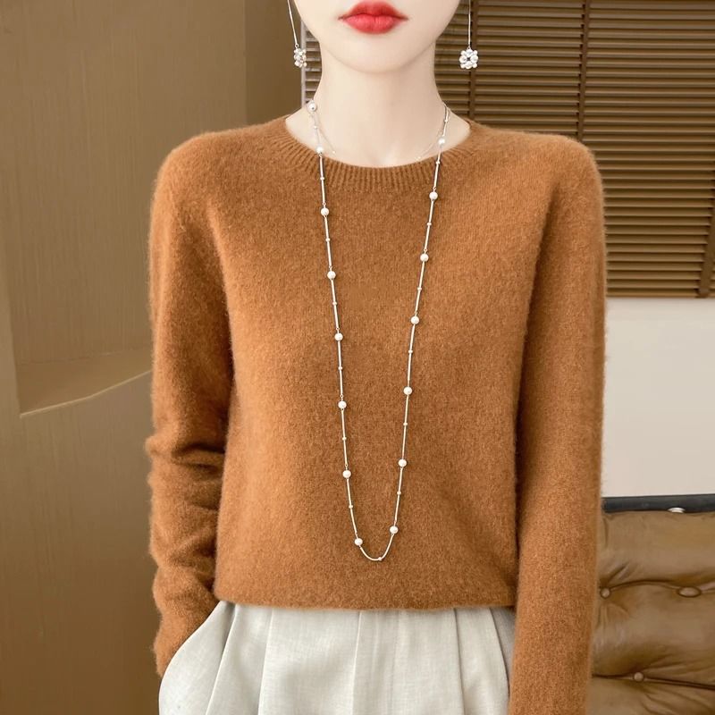 Pure Merino Wool O Neck Pullover Elegant Cashmere Feel Winter Sweater For Women 2