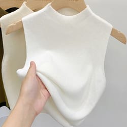 slim fit knitted tank top sleeveless short pullover sweater for women