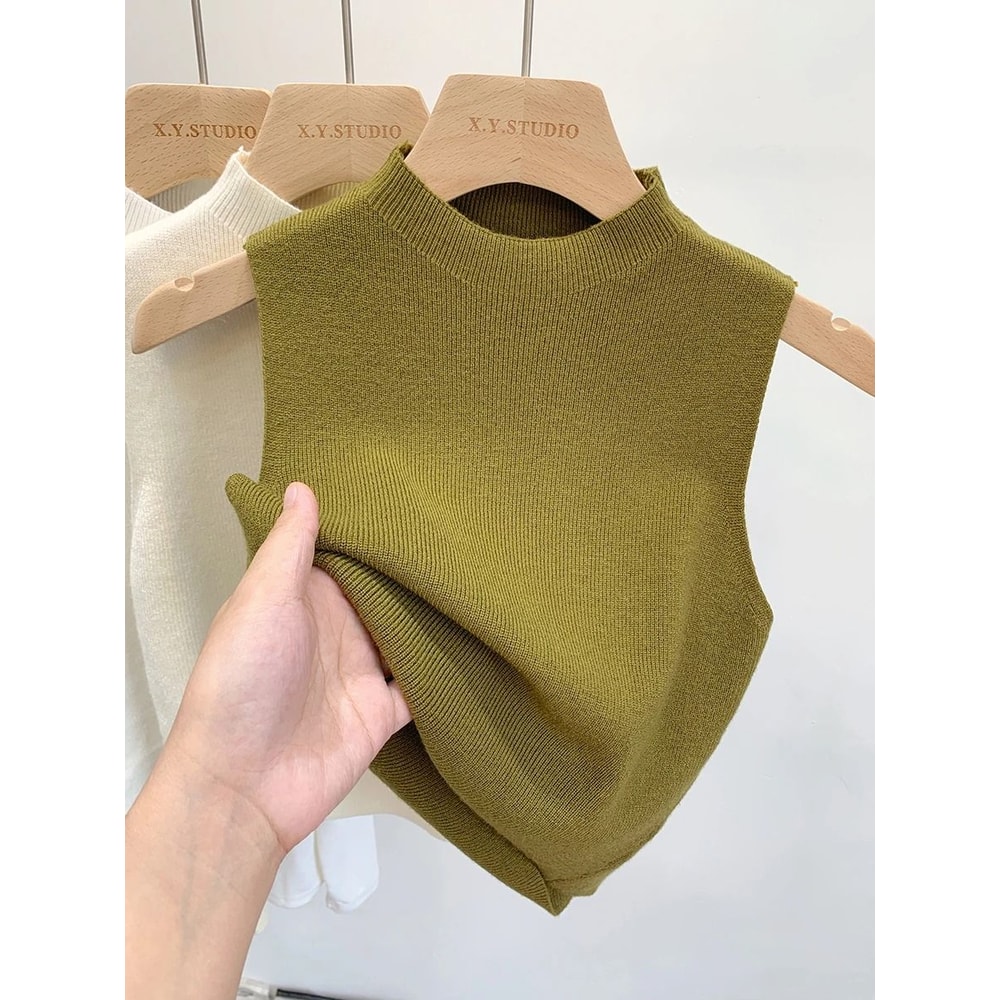 Slim Fit Knitted Tank Top Sleeveless Short Pullover Sweater For Women 2