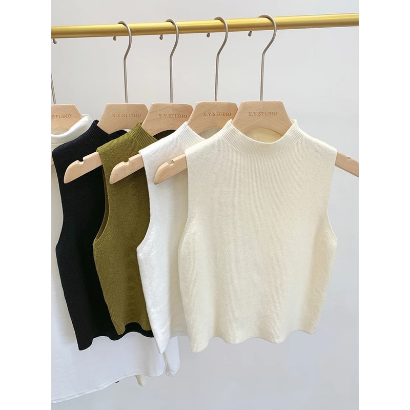 Slim Fit Knitted Tank Top Sleeveless Short Pullover Sweater For Women 4