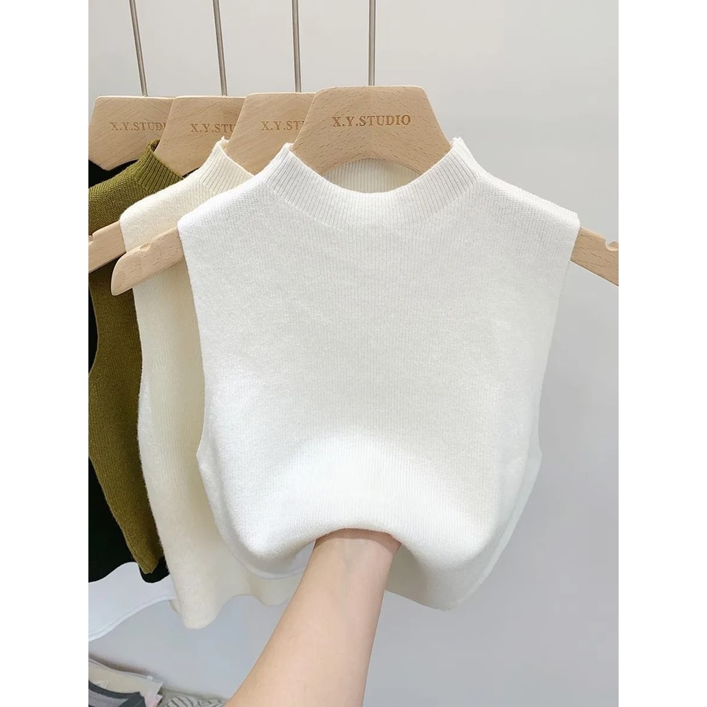 Slim Fit Knitted Tank Top Sleeveless Short Pullover Sweater For Women 9