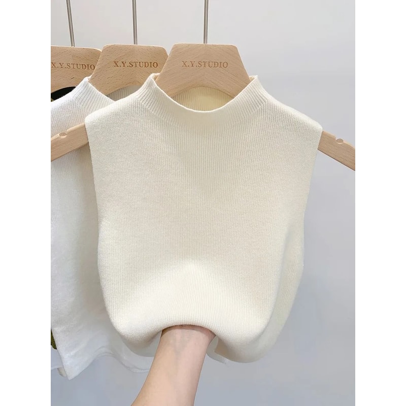 Slim Fit Knitted Tank Top Sleeveless Short Pullover Sweater For Women 6