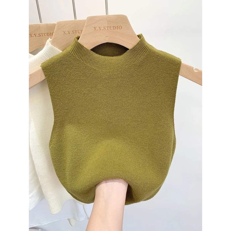 Slim Fit Knitted Tank Top Sleeveless Short Pullover Sweater For Women 8