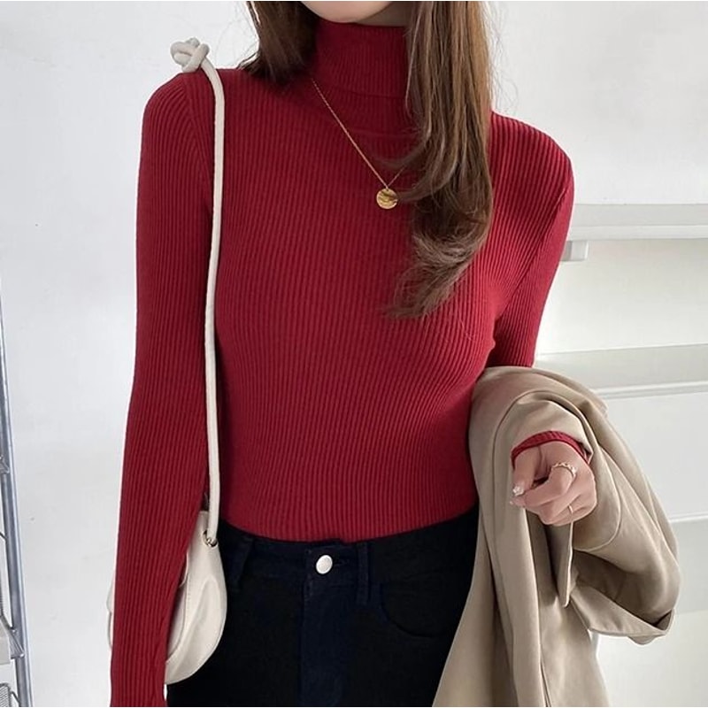 Elegant Ribbed Turtleneck Cashmere Soft Knit Pullover Basic Winter Jumper For Women 17