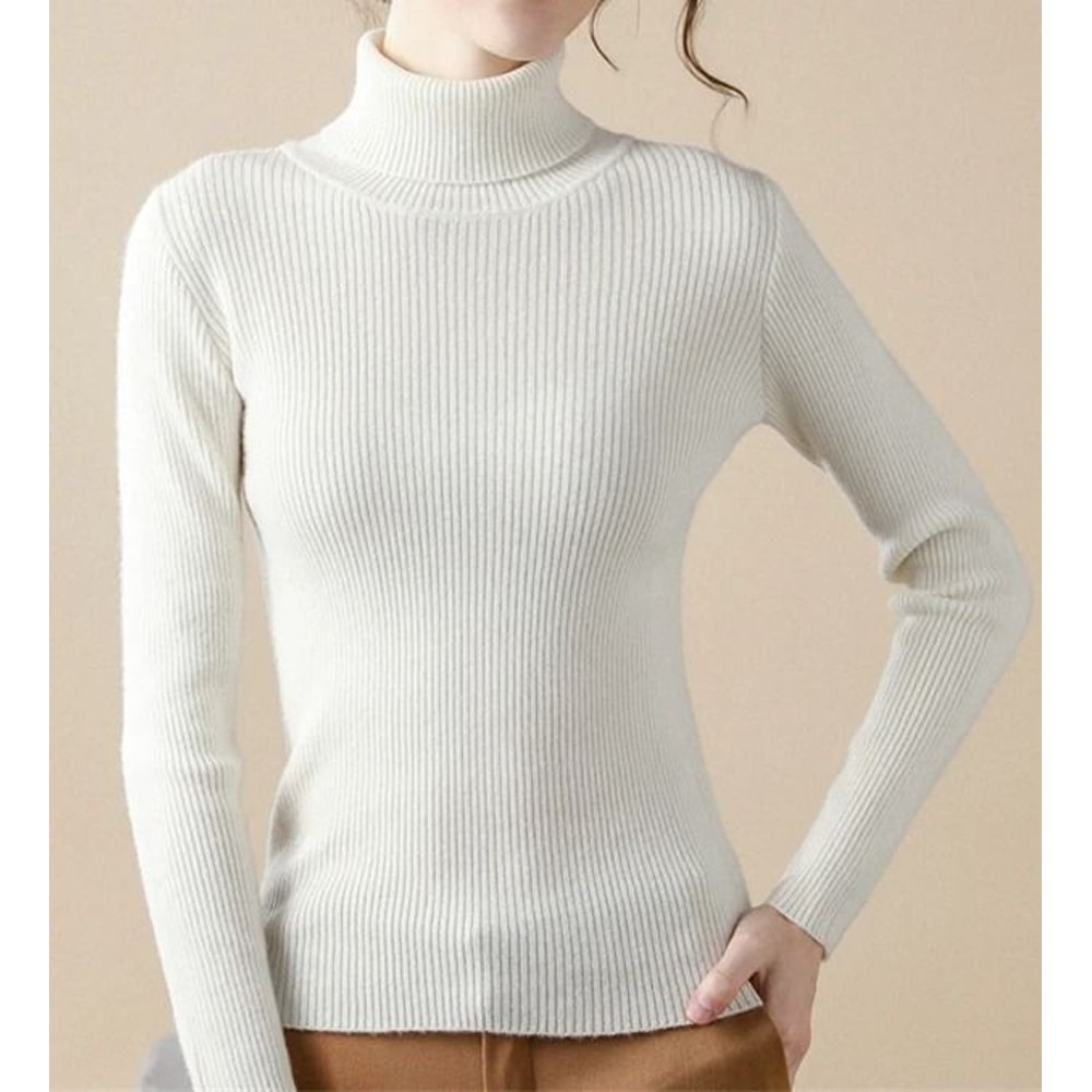 Elegant Ribbed Turtleneck Cashmere Soft Knit Pullover Basic Winter Jumper For Women 19