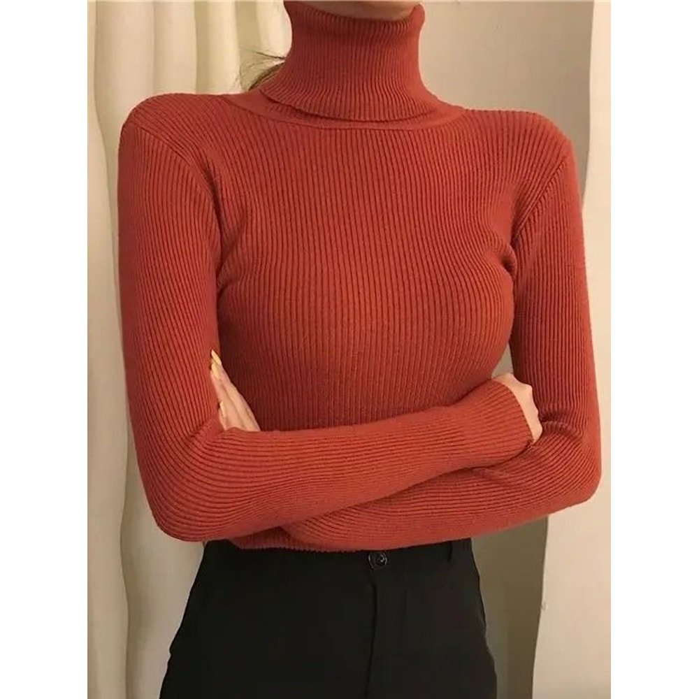 Elegant Ribbed Turtleneck Cashmere Soft Knit Pullover Basic Winter Jumper For Women 21
