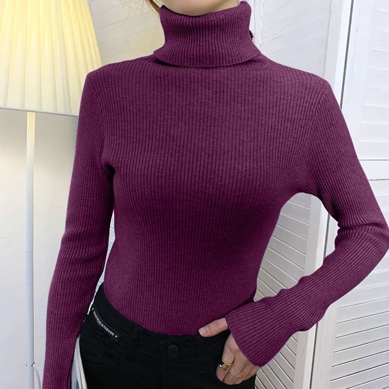 Elegant Ribbed Turtleneck Cashmere Soft Knit Pullover Basic Winter Jumper For Women 25