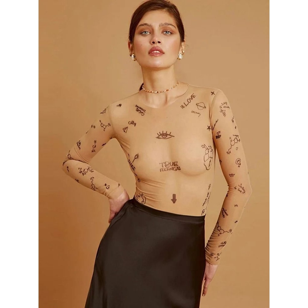 Women Sexy Slim Fit Long Sleeve Bodysuit O Neck One Piece Top 1