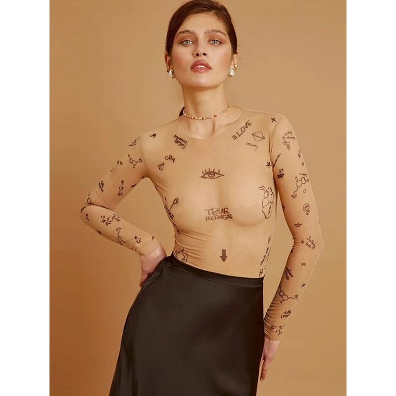 Women Sexy Slim Fit Long Sleeve Bodysuit O Neck One Piece Top 1